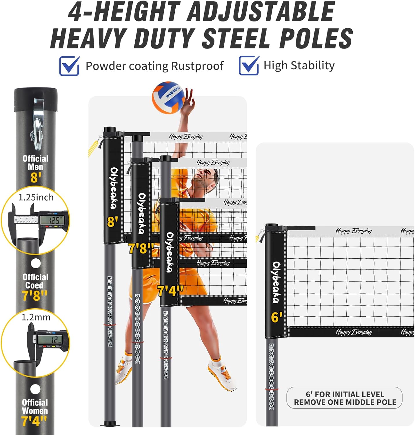 Skiennix 32ft Outdoor Volleyball Net Set - Adjustable Heavy Duty Poles, Durable 28-Ply Net, PU Volleyball & Pump Included