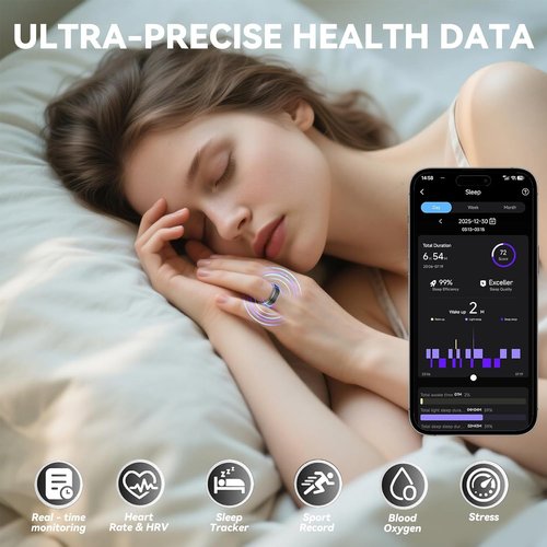 **Skiennix Smart Ring - 24/7 Activity Tracking, Stress & Sleep Monitoring | Black, Size 8**
