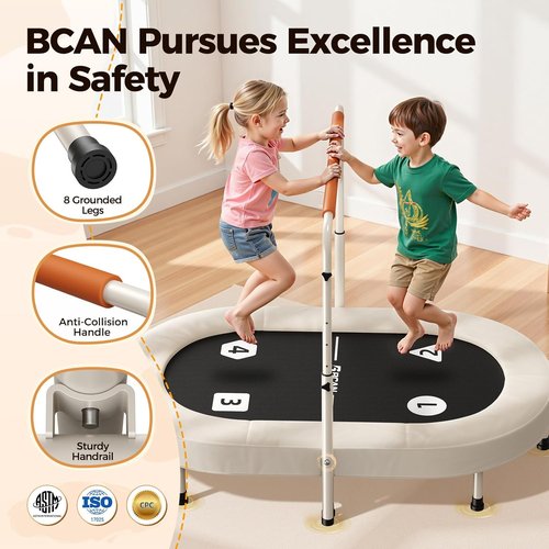 BCAN 56-Inch Kids Trampoline - Safe & Foldable Design with Adjustable Handlebar | ASTM Certified for Ages 1-8, Max Load 220lbs