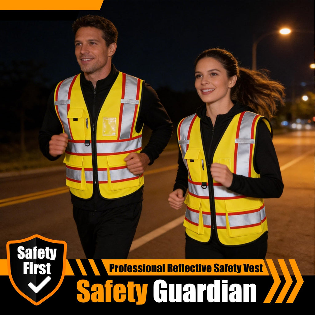 Custom Safety Vest with Logo, High Visibility Reflective Vest with Pockets and Zipper for Men Women, Personalized Construction Safety Vest Work,Warehouse,Surveyor, Crossing Guard,Road,Runner（Yellow）