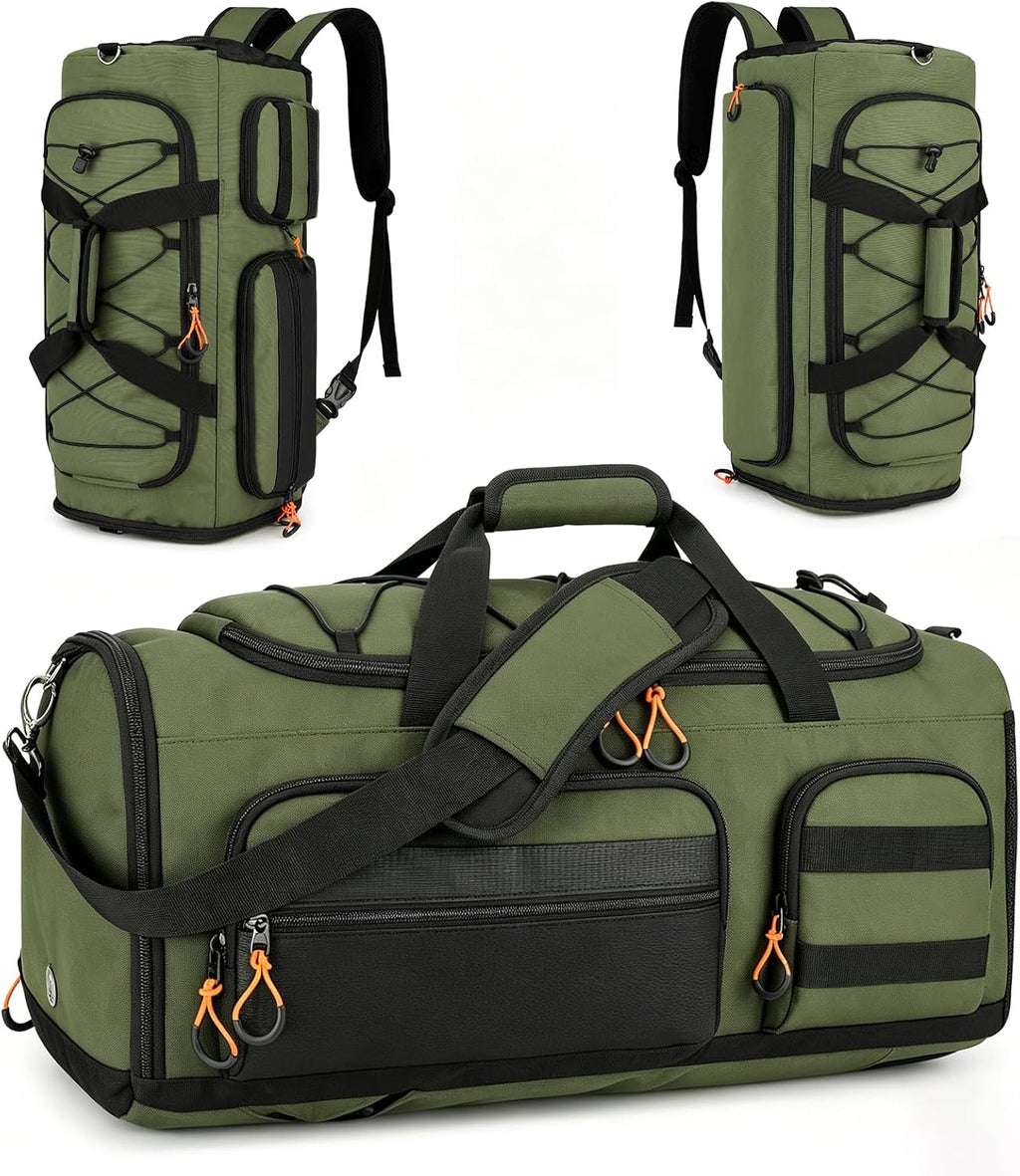 Searock 45L Gym Bag - Versatile 3-In-1 Duffle Backpack for Travel & Sports | Green with Shoe Compartment & Wet Pocket