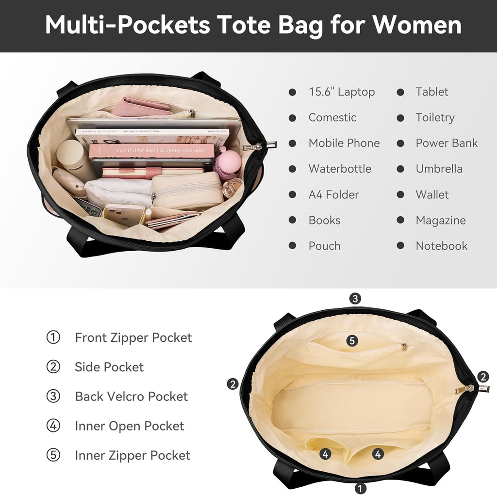 Skiennix Tote Bag - Large Capacity Waterproof Hobo Handbag with Multi-Pockets for Travel & Gym
