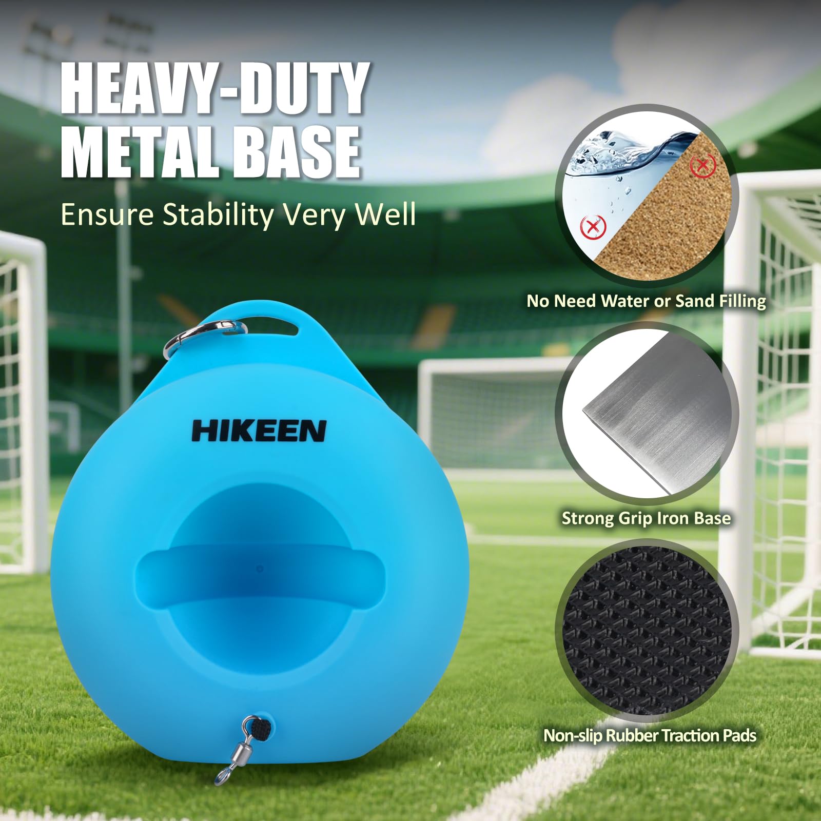 Hikeen Soccer Training Set with Metal Base Portable Solo Trainer Equipment with Rebound Ball-Popular Soccer Gift,Socce Skills Practice Aid for Outdoors Indoor Blue