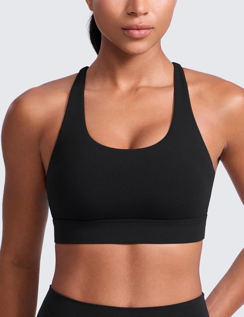 CRZ YOGA Sports Bra - Supportive Butterlift Design with Criss Cross Straps | Medium Impact Padded Workout Top