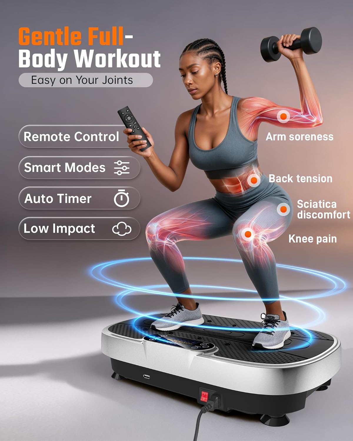 Renoj Vibration Plate Exercise Machine - Smart Vibrating Platform for Lymphatic Drainage & Weight Loss | 455 Lbs Capacity with LED Touch Screen & Bluetooth Speaker