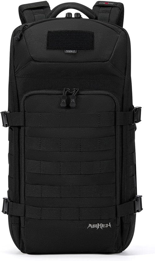 AMHEH 20L Slim Tactical Backpack - Rugged MOLLE Daypack with Suspended 13" Laptop Compartment | Black