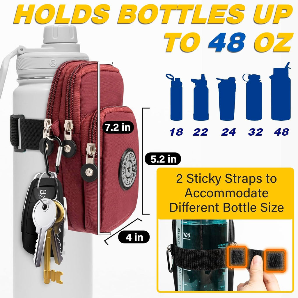 Skiennix Gym Water Caddy - Phone Holder & Pocket for Cards, Keys, Wallet | Versatile Bottle Sleeve Bag