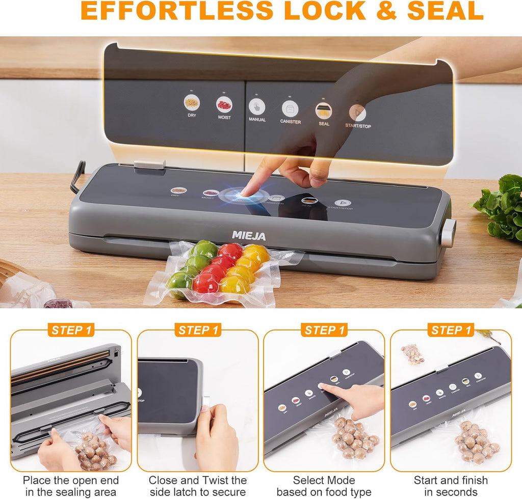 Skiennix Food Vacuum Sealer Machine - 5-in-1 Automatic One-Touch Sealer with Built-in Cutter & 20 BPA-Free Bags