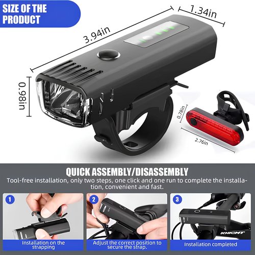 Lumor Bike Light Set USB-C Rechargeable, Super Bright Bicycle Front Headlight and Rear Taillight, Auto Sensing, IPX6 Waterproof, 4 Modes, Easy Install for Road and Mountain Cycling