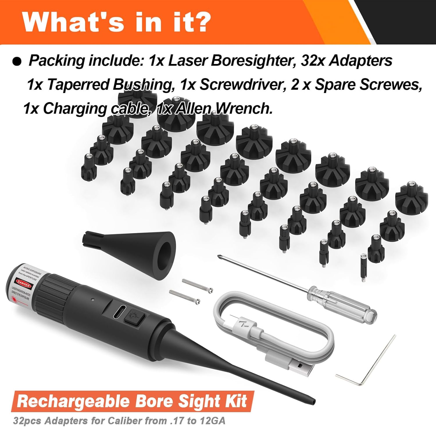 Upgraded Bore Sight Laser by [Brand Name] - Rechargeable Green/Red Laser with 32 Adapter Kit | Fits .17 to 12GA Calibers