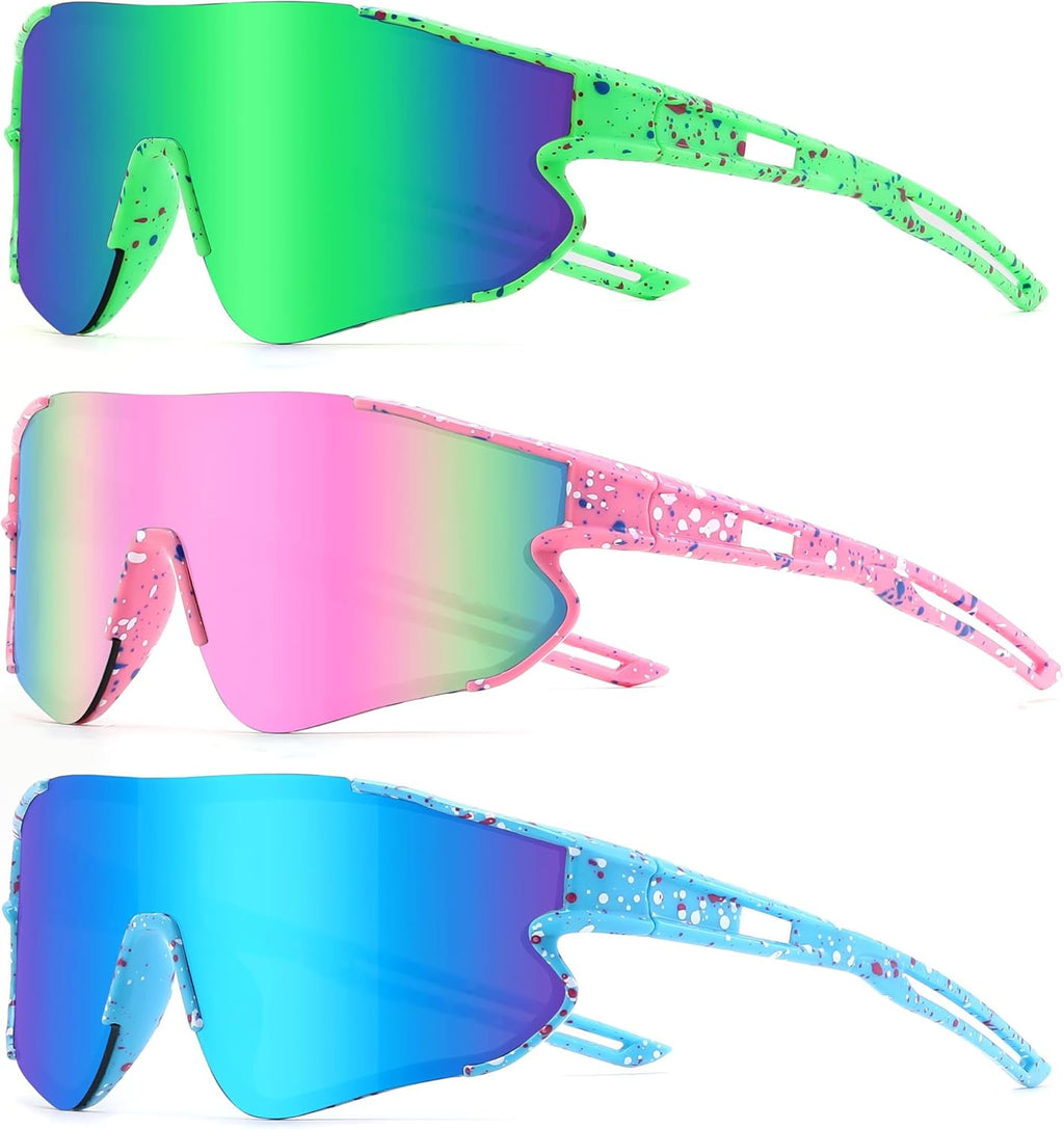 YuJian Kids Sunglasses - UV Protection Baseball & Softball Shades for Boys & Girls | 3-Pack