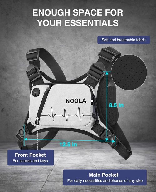 NOOLA Running Chest Pack - Lightweight Reflective Vest for Men & Women | Ideal for Jogging & Cycling, White