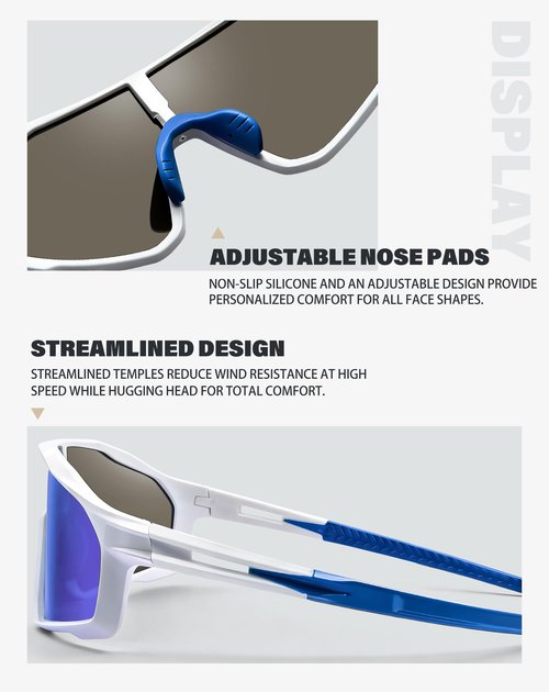Joopin Sports Sunglasses Men Women Polarized Wrap Around Sun Glasses UV400 Protection Shades Sunnies (White Blue)