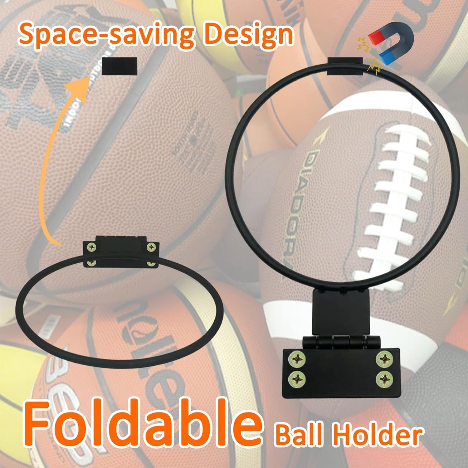 Skiennix 2-Pack Iron Wall Mounted Ball Holder - Heavy Duty Sports Storage Rack for Basketball, Football, Soccer, Volleyball