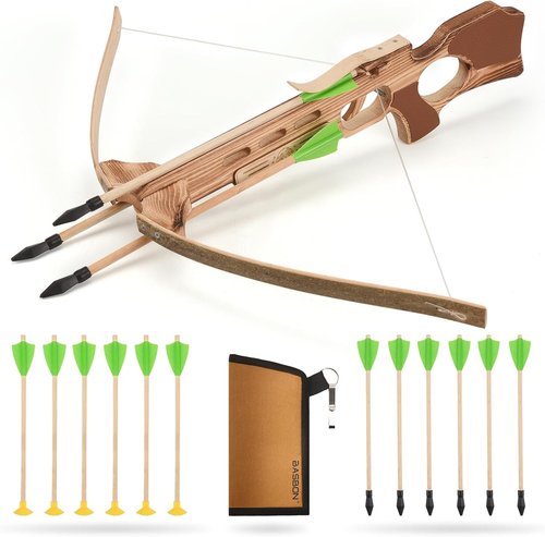 Crossbow Toy Set - Handmade Wooden Arrows & Quiver | Archery Prop for Kids' Halloween Cosplay - Green
