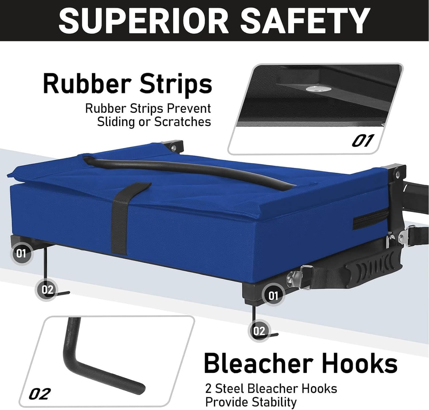 Sheenive Stadium Seats - Padded Bleacher Chairs with Back Support | Portable Comfort for Sports Events - Blue