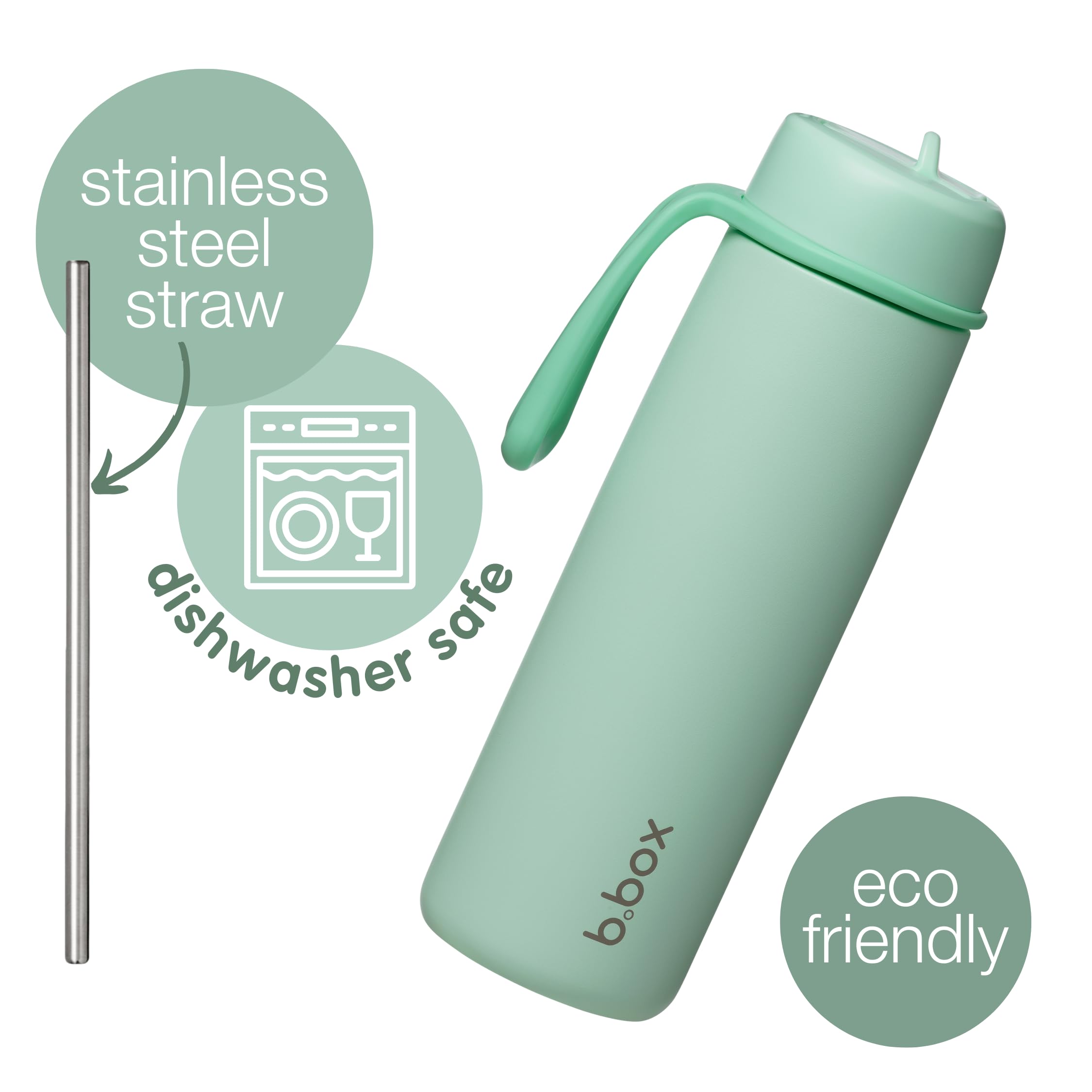 b.box 23oz Insulated Water Bottle w/Flip Top Lid for All Ages - 44 Hours Cold - Leak Proof Stainless Steel Water Bottle with Lid & Straw for Travel, Gym & School, BPA Free - Spearmint