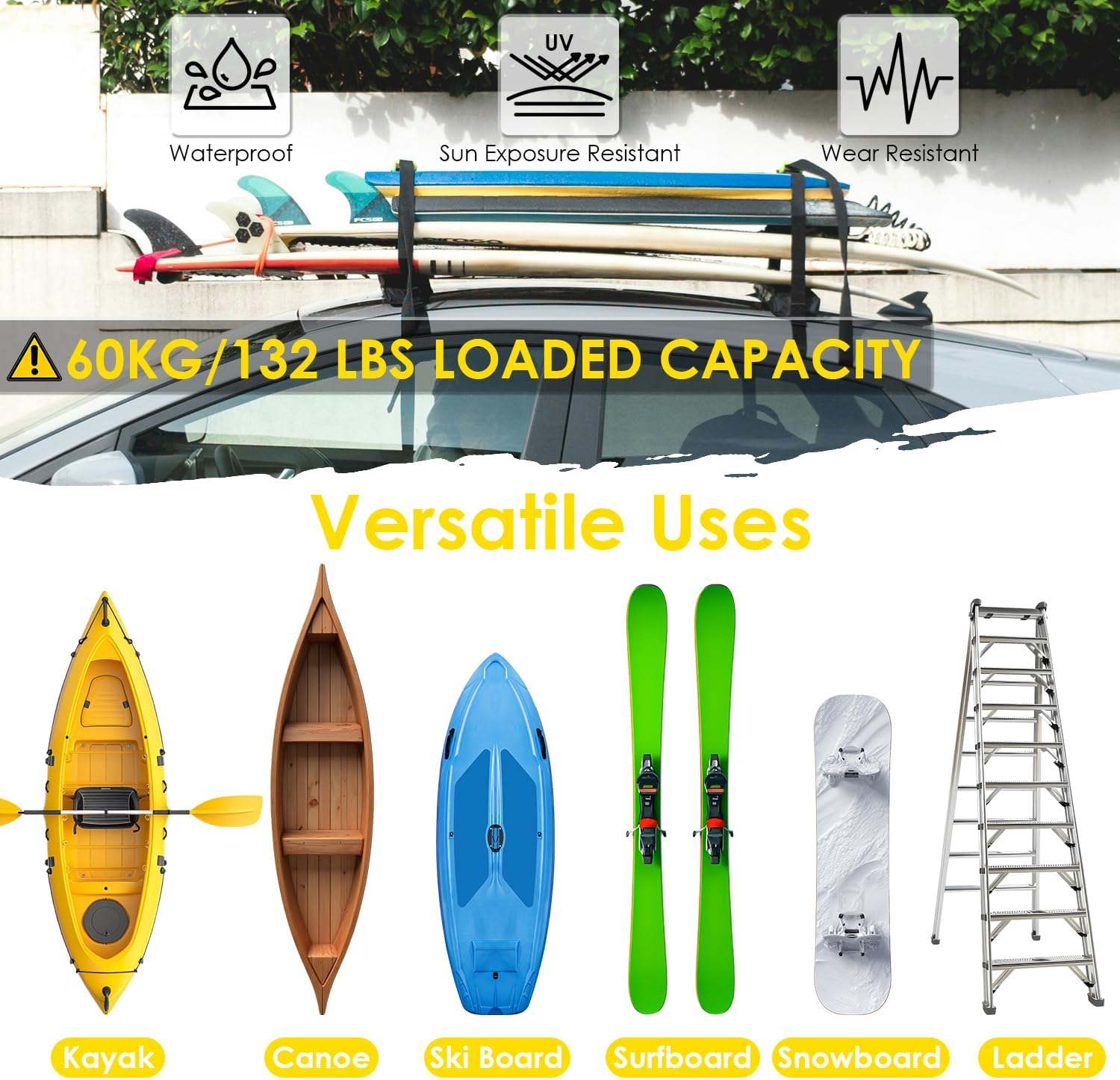 Skiennix Soft Roof Rack Pads - Universal Car Roof Rack System for Kayaks, Surfboards & Canoes