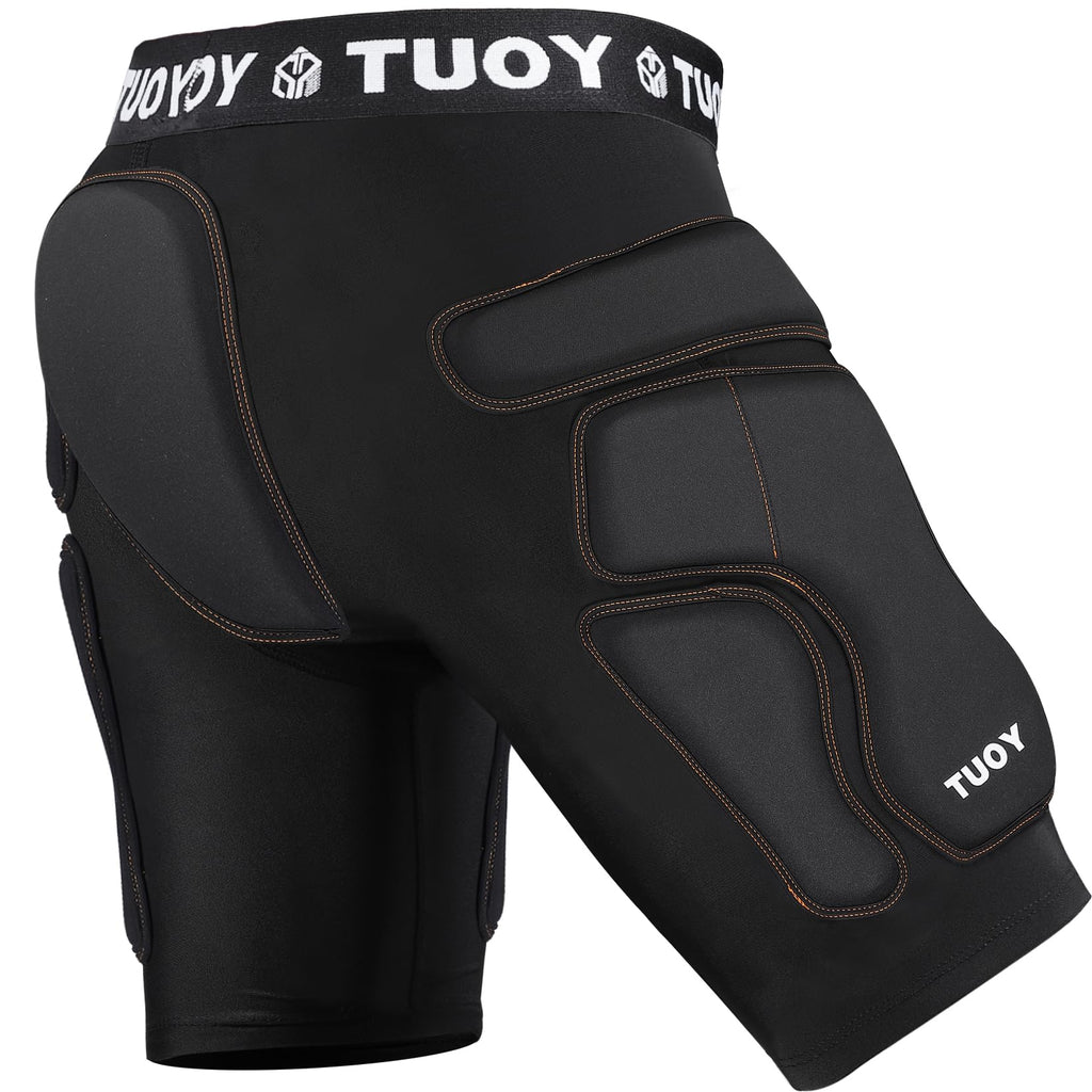 TUOY Protective Padded Shorts for Snowboard,Skate and Ski,3D Protection for Hip,Butt and Tailbone Black
