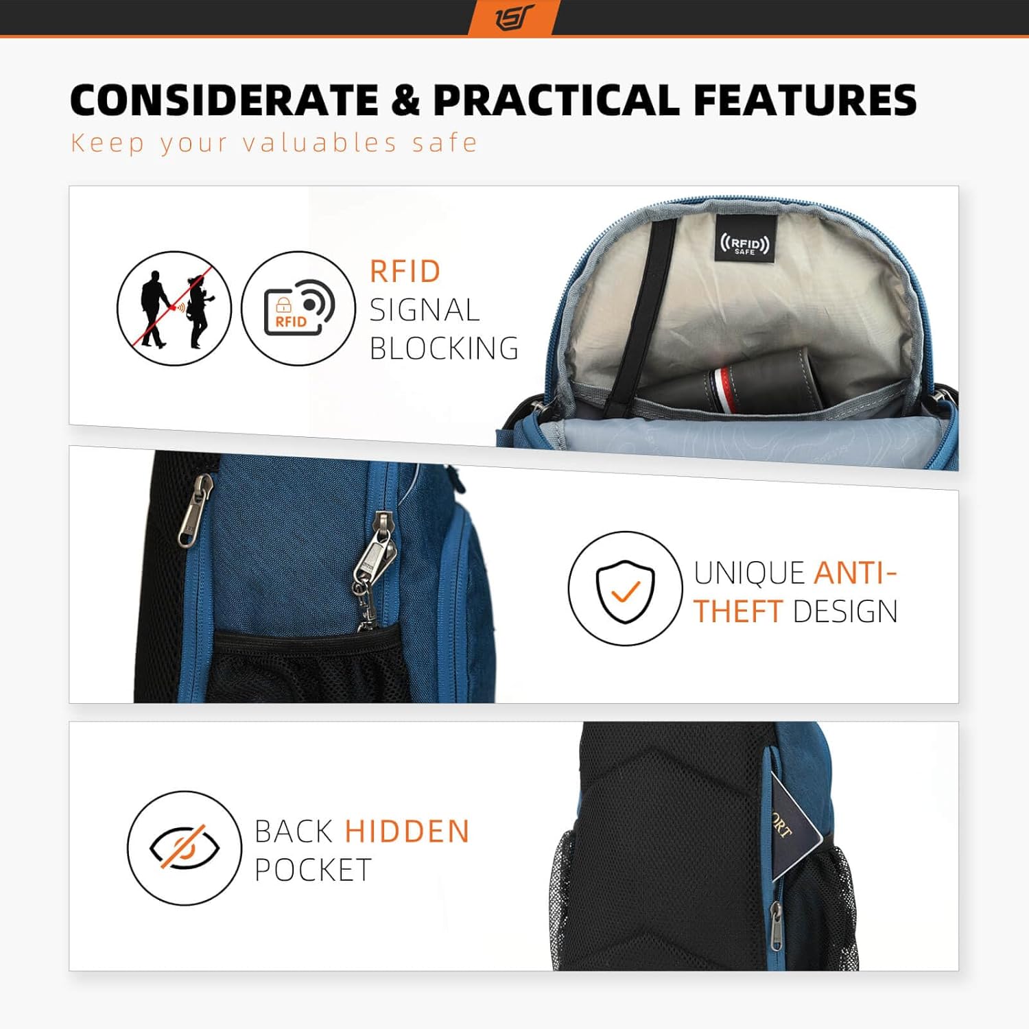 SKYSPER Sling Bag - RFID Crossbody Backpack for Travel & Hiking - Unisex Design in Blue