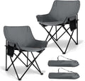 Leonyo Outdoor Folding Camping Chairs - Heavy Duty Portable Design with Cup Holder & Storage Pocket | 2 Pack, Grey