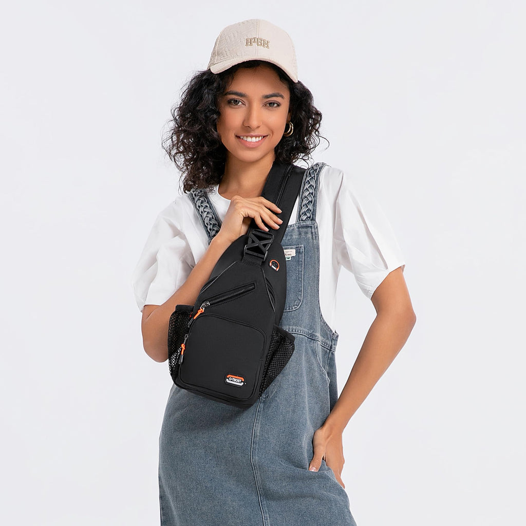 O-TBOST Travel Small Sling Bag Crossbody Bags for Women Men Casual Backpack Cross Body Pack Daypack for Hiking and Biking (black)
