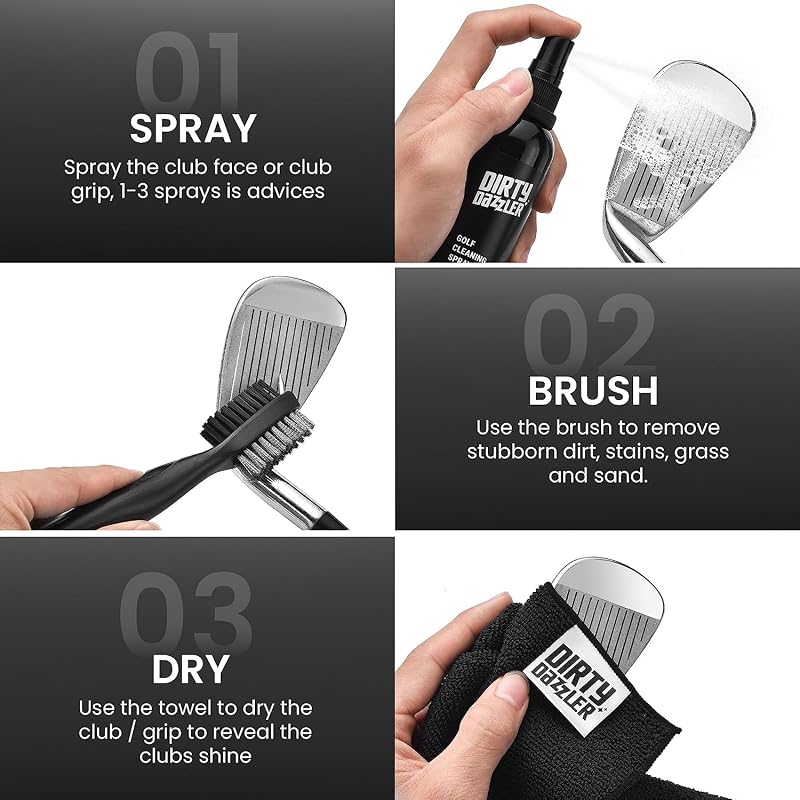 Golf Club Cleaning Kit with Groove Cleaner Tool, Brush, Towel & Spray – 4 Oz