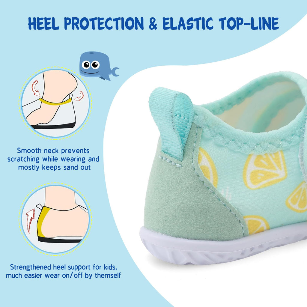 LeIsfIt Boys Girls Water Shoes Kids Aqua Socks Toddler Quick-Dry Swimming Shoes Non-Slip Summer Shoe for Beach Pool Surf, Green Lemon, 11 Toddler