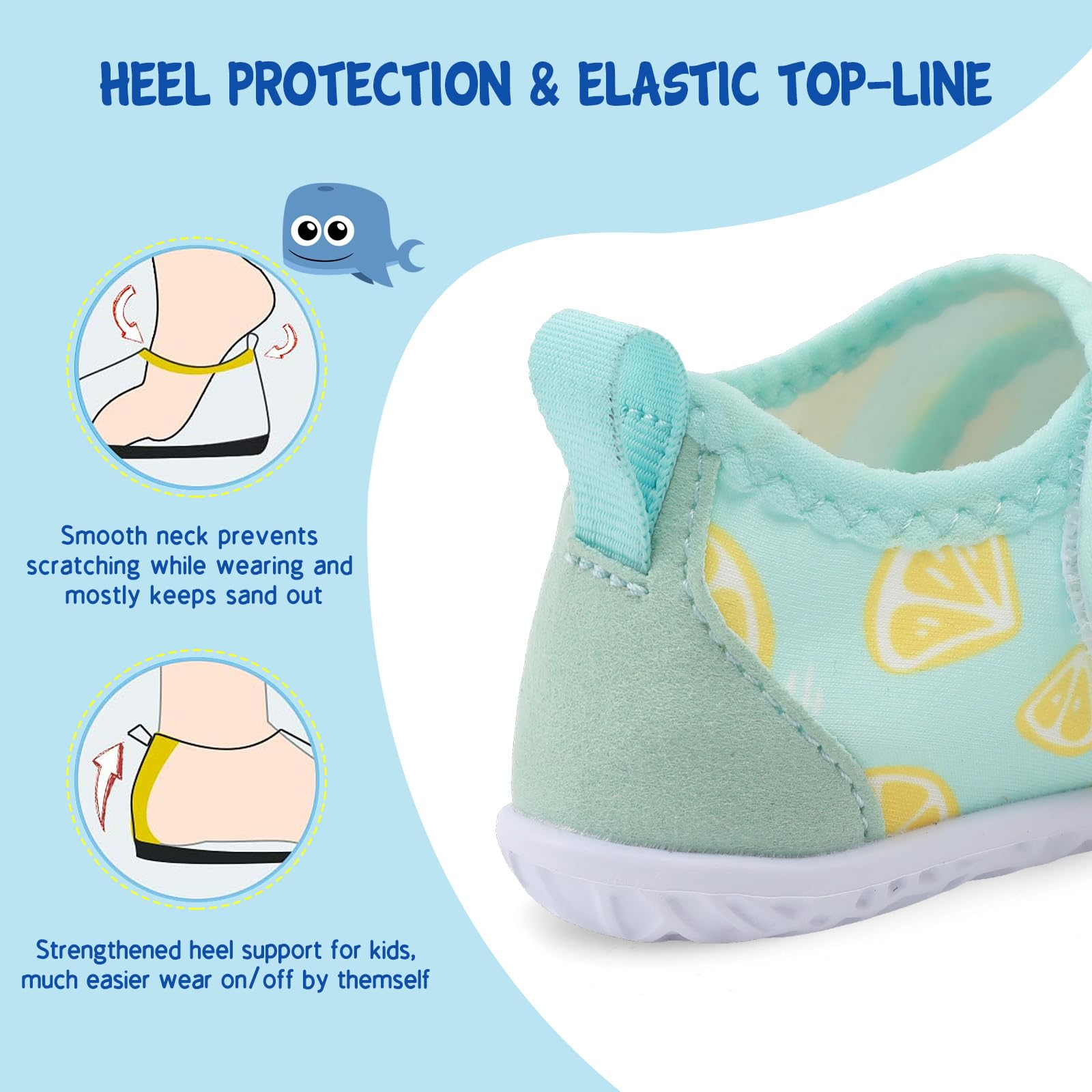 LeIsfIt Boys Girls Water Shoes Kids Aqua Socks Toddler Quick-Dry Swimming Shoes Non-Slip Summer Shoe for Beach Pool Surf, Green Lemon, 9 Toddler