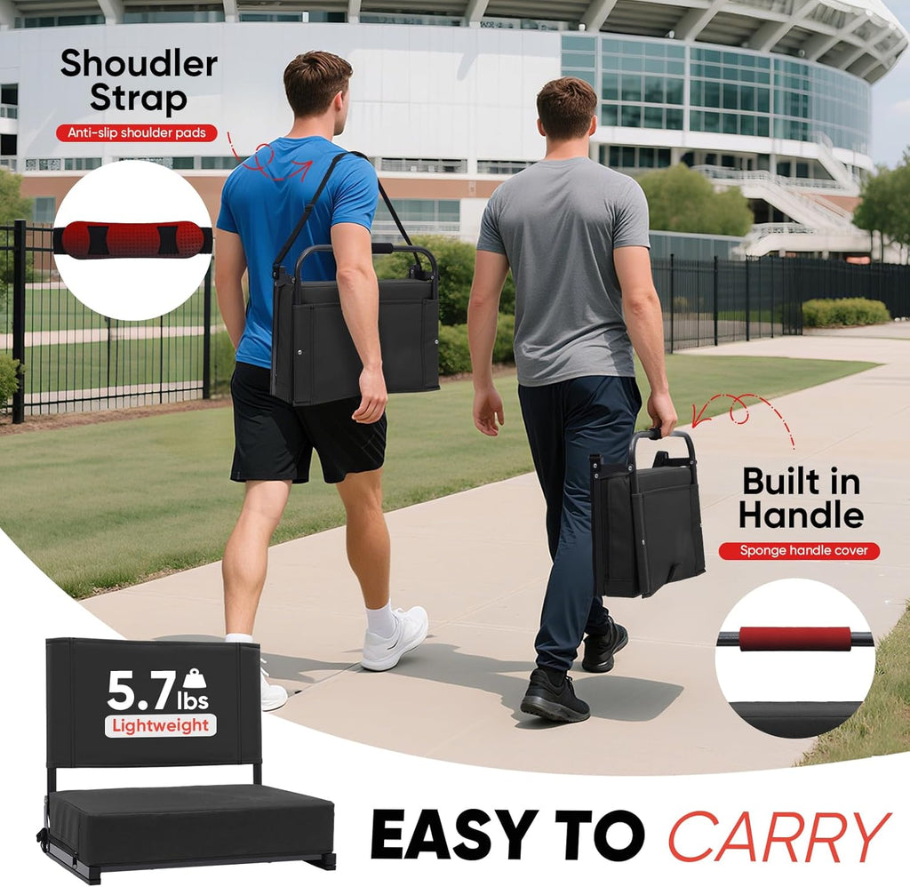 Stadium Seats - Padded Portable Bleacher Chair with Back Support & Handle Strap | 18.4in Wide for Sports & Outdoor Events