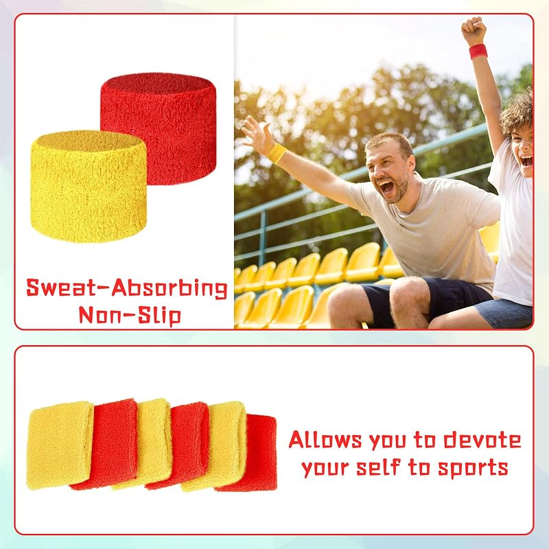 Kids Wrist Sweatbands Bulk Pack 72 Pcs Red & Yellow 3.15 x 1.97 in