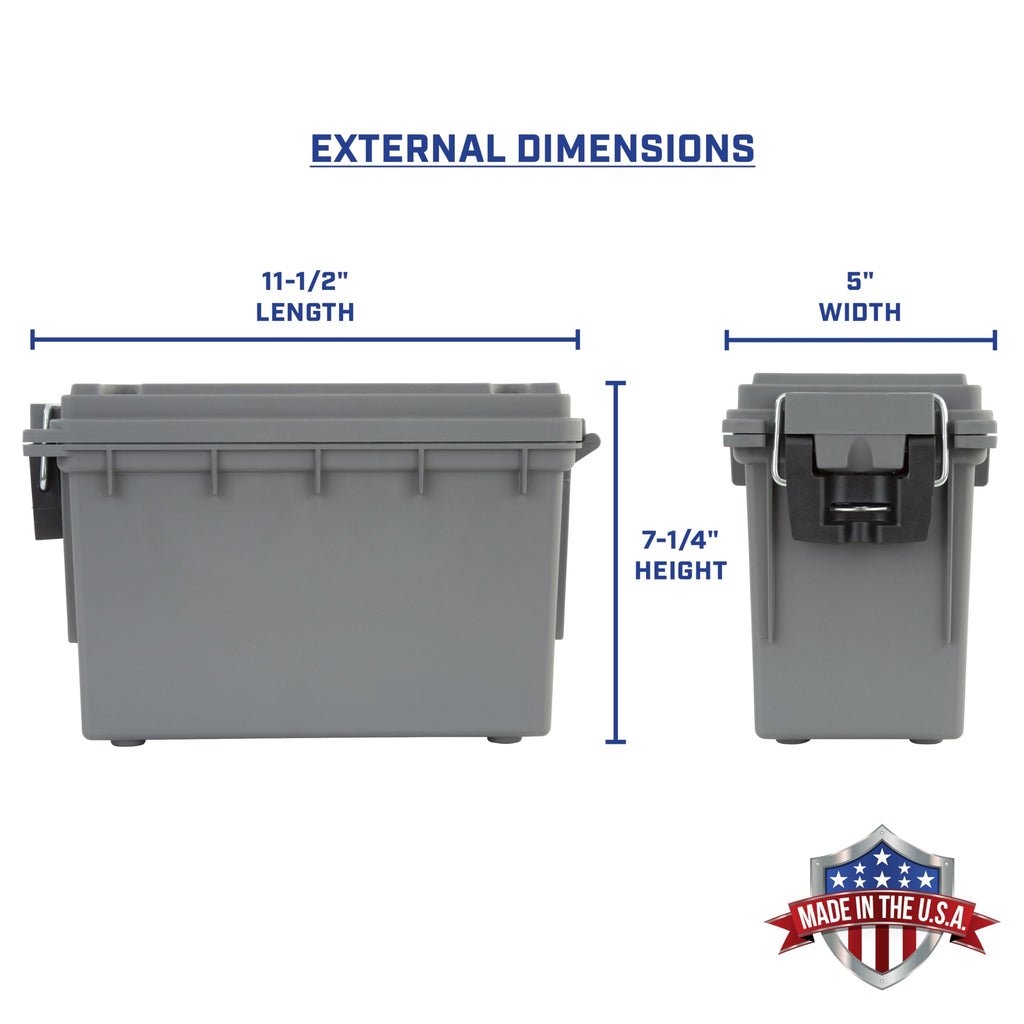Sheffield 12759 4-Pack Ammo Storage Box, Stackable .30 Cal Field Boxes, Water and Dust Resistant, Lockable Storage Box with Handle, Secures Hunting Gear, Supplies, and Bullets, Made in USA, Gray