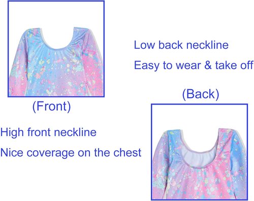 Domusgo Girls Gymnastics Leotards - Shiny Colorful Long Sleeve Bodysuits for Tumbling | Sizes Available