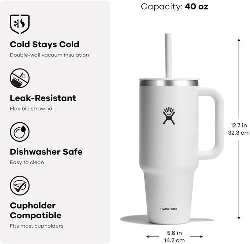 Hydro Flask Travel Tumbler - Insulated Stainless Steel with Handle & Straw | 40 Oz Sunglow