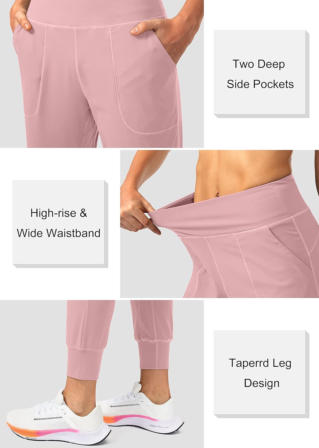 Soothfeel Women's High Waisted Joggers - Athletic Pants with Zipper Pockets | Petite/Regular/Tall