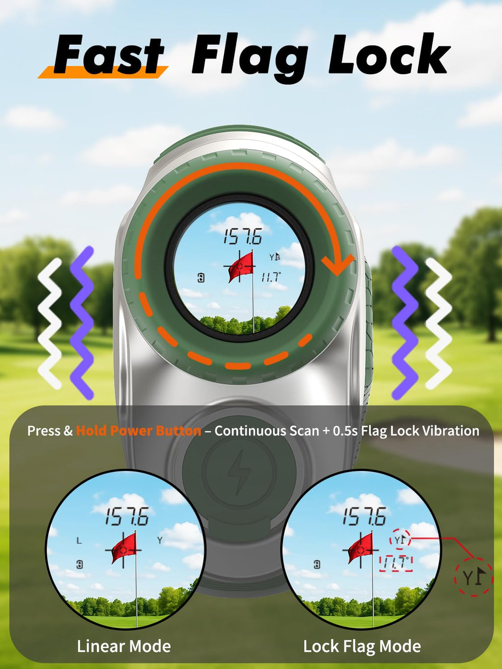 Magnetic Golf Rangefinder with Slope – 7X Magnification, 1300Y Range Finder Golf for All Levels, Fast Flag Lock Vibration, Rechargeable, Waterproof Golf Accessories for Men and Women(Dark Green)