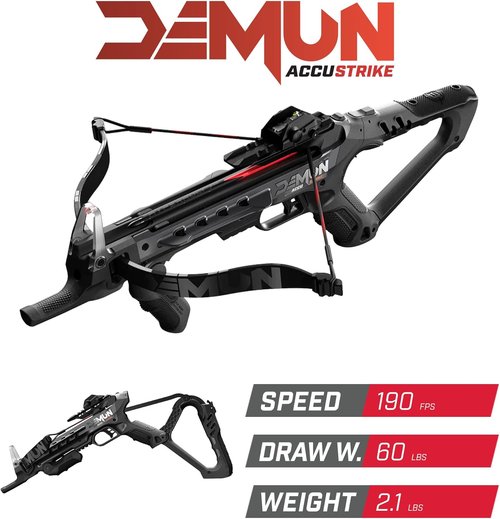 Barnett Demun Accu Strike Mini Crossbow - Compact Break Action Pistol with Fiber Optic Sights & 5 Bolts
