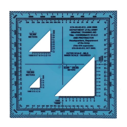 Military Map Protractor — US Army GTA 05-02-012 Coordinate Scale | Land Navigation | Degrees & Mils | 1:25,000–1:100,000 | PETG | Made in Australia