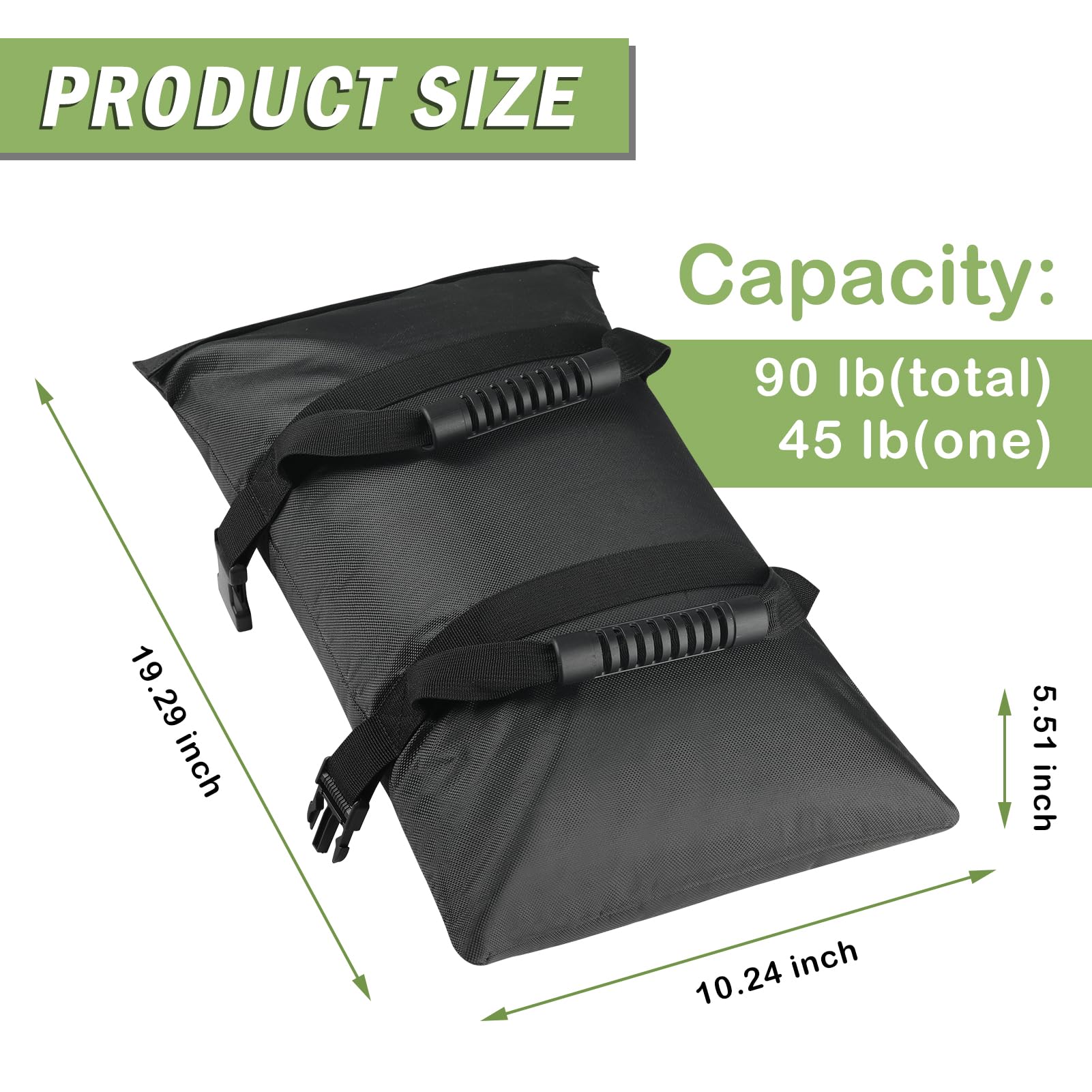 Esmorah Umbrella Base Weights Sand Bags, 2 Pack 45lbs Fillable Weight Bags to Hold Things Down, Black Weighted Base Sandbags for Outdoor Furniture Patio Cantilever Umbrellas Stand (Without Sand)