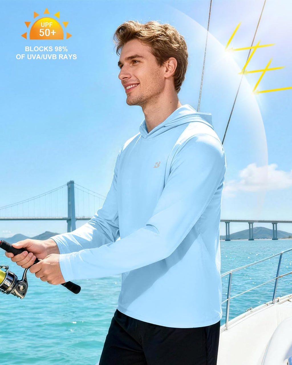 Roadbox Men's Sun Hoodie - UPF 50+ Long Sleeve Fishing Shirt for UV Protection | Ideal for Hiking & Running