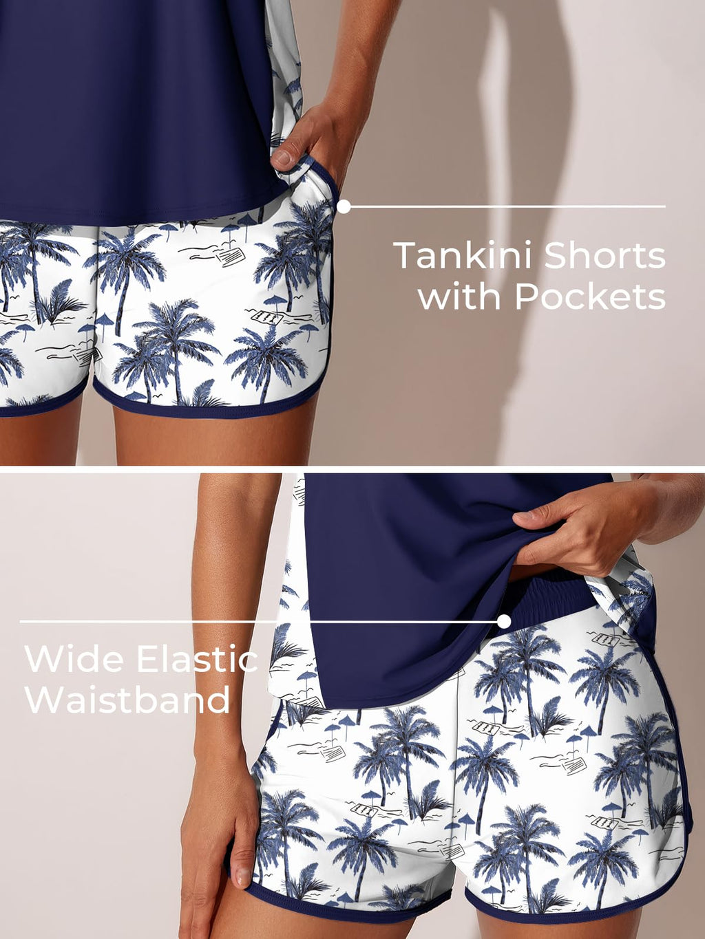 Summer Mae Blouson Tankini Swimsuits for Women 2026 Tummy Control Two Piece Bathing Suits with Sporty Pockets Swim Shorts Blue Shadow Palm Size 10
