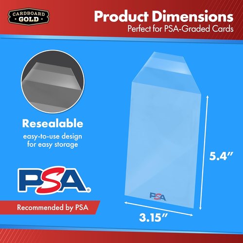 Cardboard Gold PSA Graded Card Sleeves - 50 Count Resealable Slabs for Baseball, Football & Trading Cards