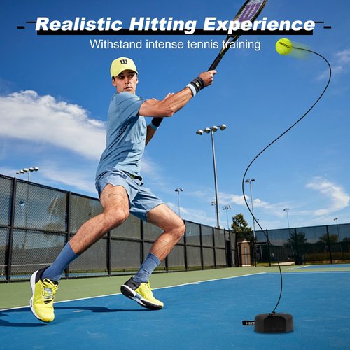 Hikeen Premium Tennis Trainer Rebound with Metal Base,Portable Solo Tennis Trainer Set with 3 Highly Elastic String Balls,Tennis Practice Equipment for Adult Kids an Beginners - Black