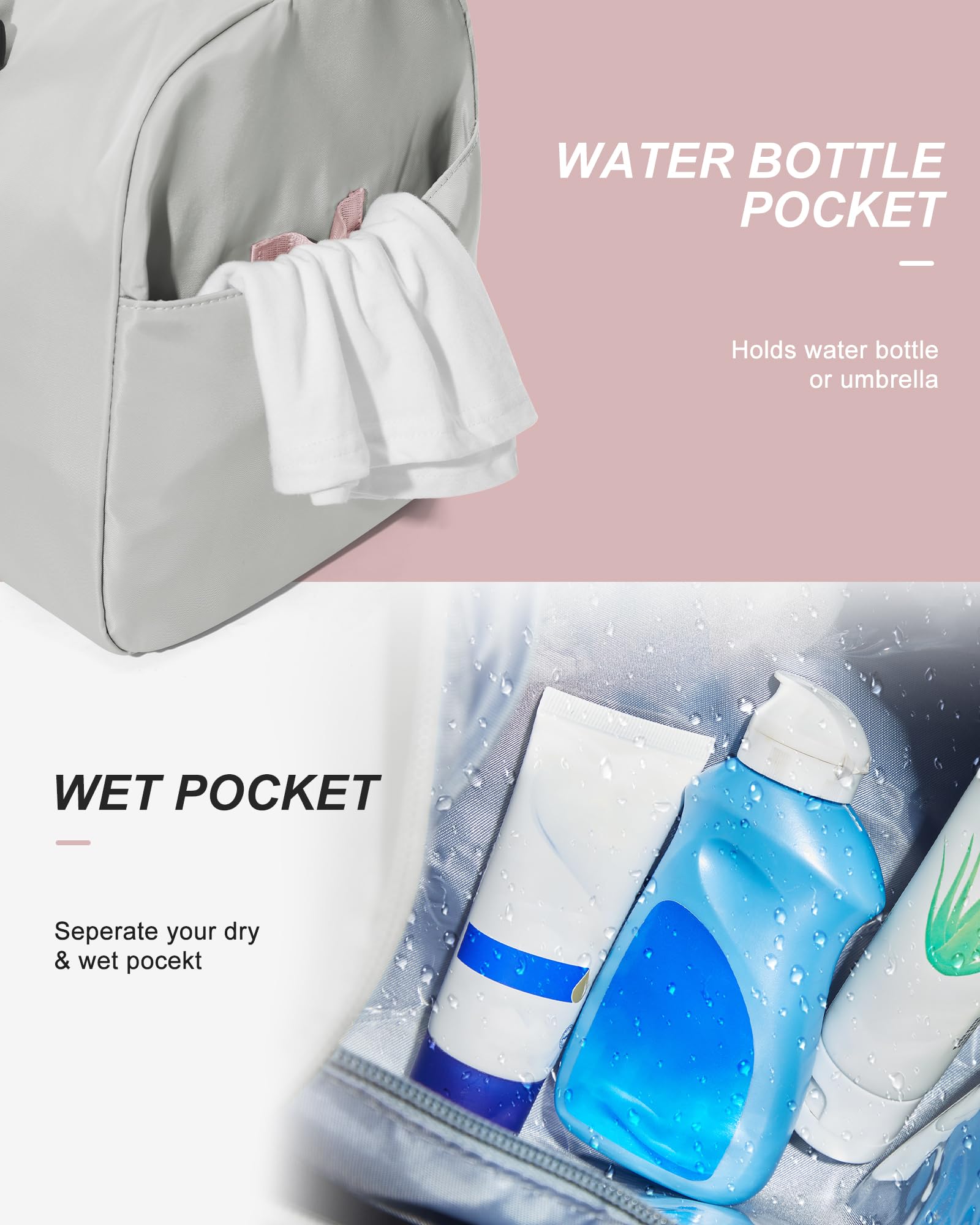 Gym Bag Womens Mens with Shoes Compartment and Wet Pocket Travel Duffel Bag for Women for Plane Sport Gym Tote Bags with Toiletry Bag Waterproof Weekend Overnight Carry on Bag Hospital Holdalls