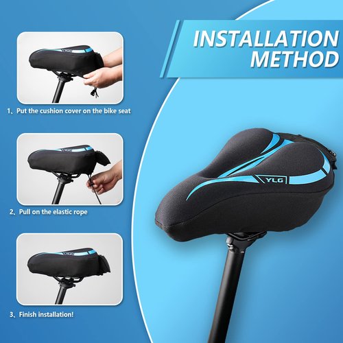 YLG Bike Seat Cover, Memory Foam & Gel Bike Seat Cushion Cover for Men & Women, Comfortable Bicycle Seat Cover for Peloton/Fixed/Cruiser/Indoor/Outdoor Bike seat with Waterproof Cover