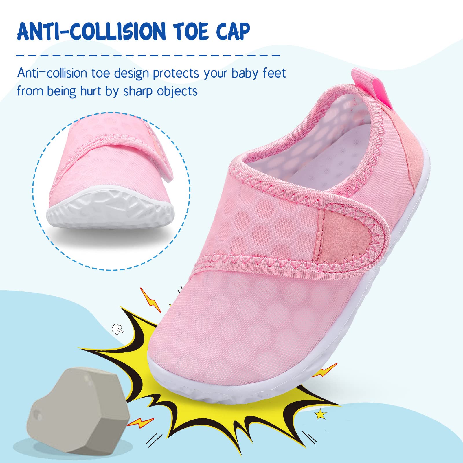 LeIsfIt Toddler Water Shoes Boys Girls Barefoot Aqua Socks Kids Breathable Quick-Dry Swim Shoes for Beach Pool Surf, Pink, 9 Toddler