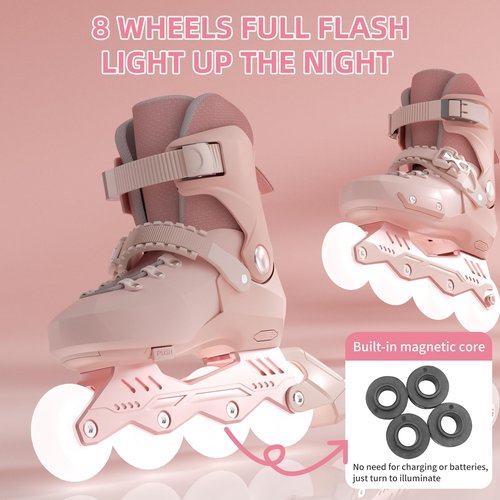 SWAY Adjustable Inline Skates for Kids, Teens and Adults, All Wheels Light Up High Performance Roller Skates for Boys and Girls Ideal for Roller Skate (Pink, Large-Youth & Adult（4-7 US）)