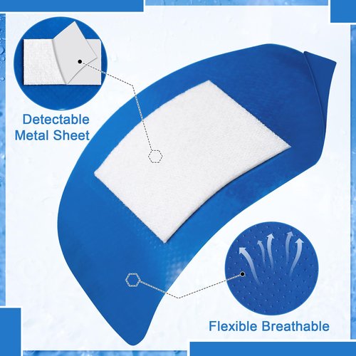 Geiserailie 120 Pcs Food Service Blue Detectable Bandage Woven Fingertip Waterproof Flexible Bandages Non-Stick Pad Latex Free Catering First Aid Kit Wound Care and Protection (2" X 3",Rectangle)