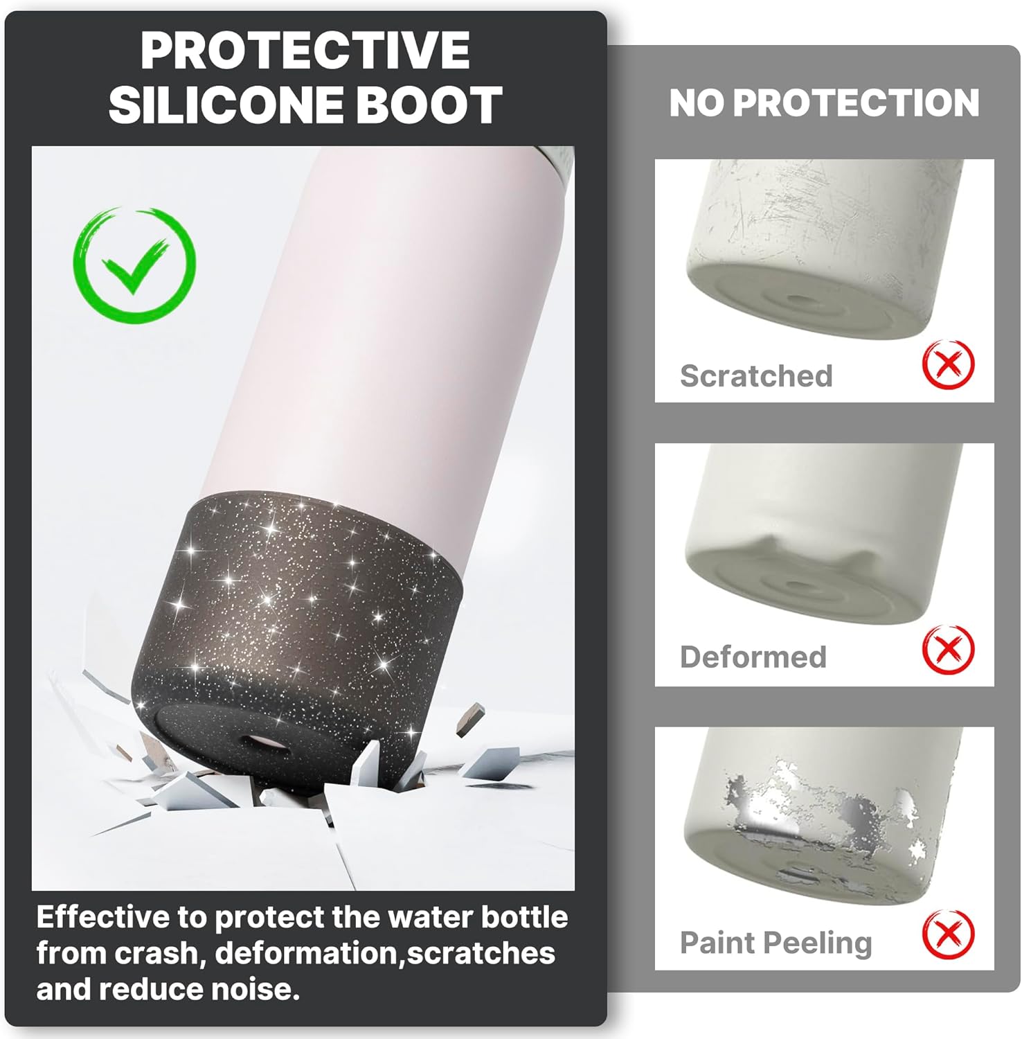 Owala Silicone Boot - Anti-Slip Protective Sleeve for 24 oz Water Bottles | Glitter Black Finish