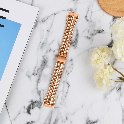 Mtozon Metal Bands Compatible with Fitbit Versa 4/Versa 3/Sense 2/Sense, Women Replacement Wristband, Rose Gold